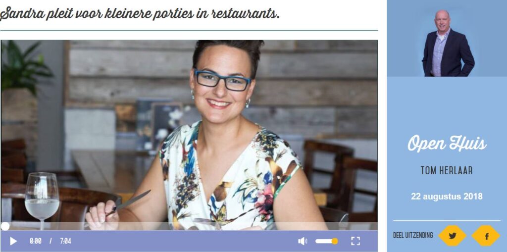 Radio 5 interview: Sandra pleit voor kleinere porties in restaurants